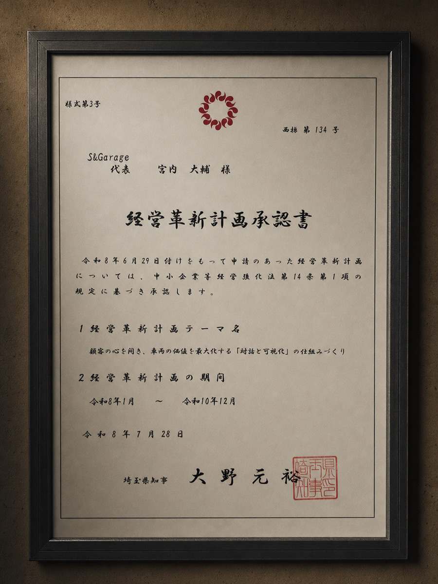 S&Garageの経営革新計画承認書